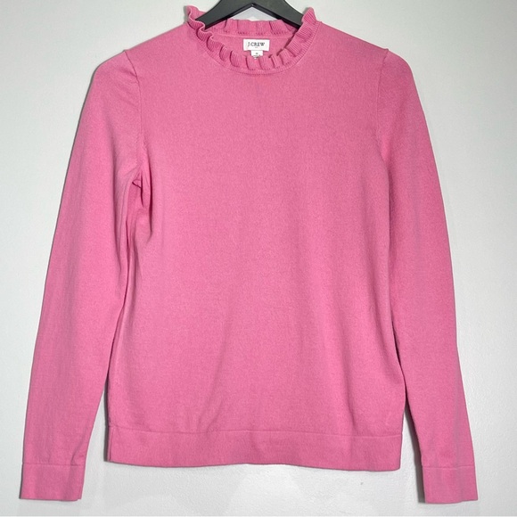 J. Crew Sweaters - J. CREW Women's Ruffle Neck Pink Long Sleeve Sweater 100% Cotton Size Small